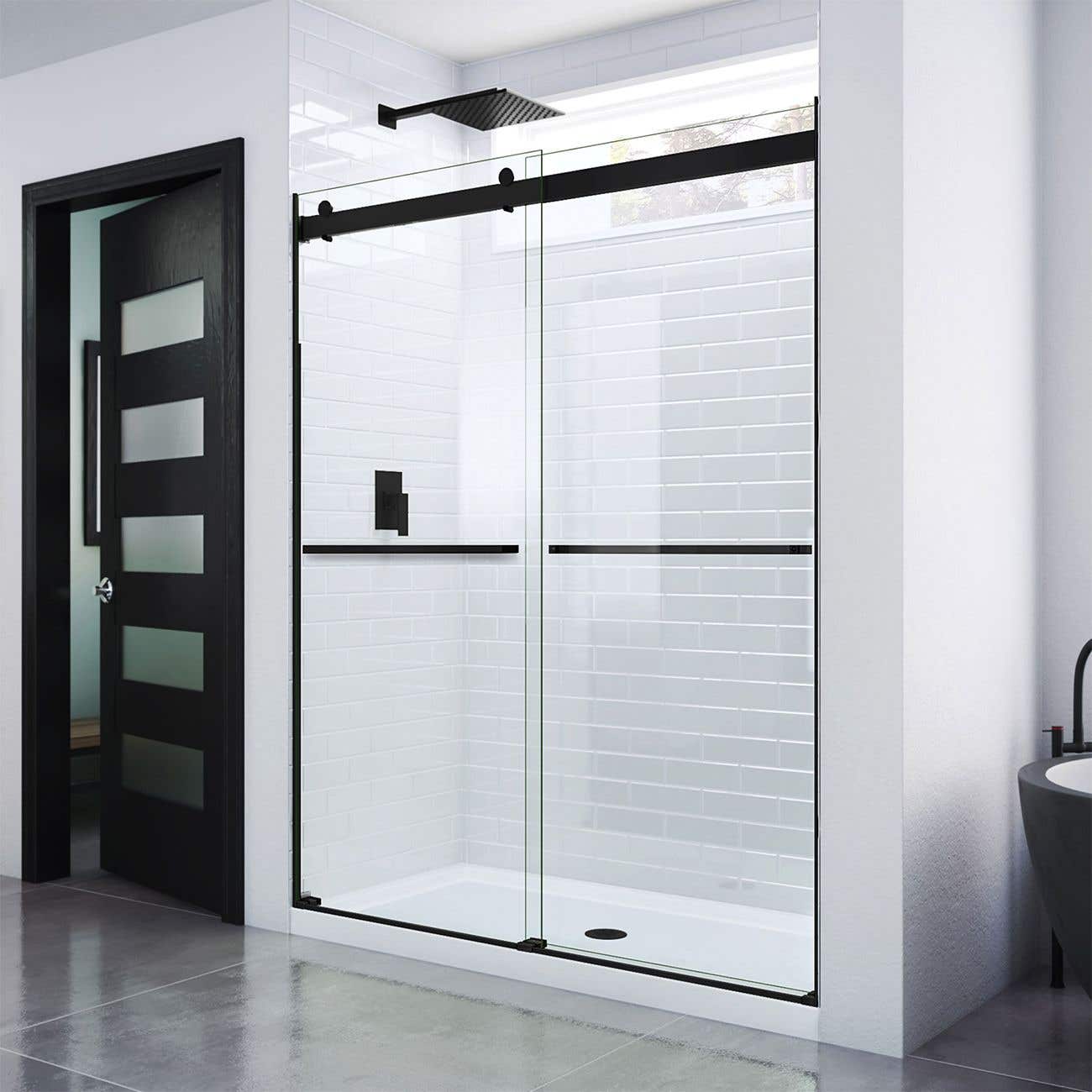 Essence 56-60 Inch W x 76 Inch H Frameless Bypass Shower Door in Satin Black