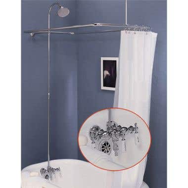 Strom Plumbing Tub Filler and Clawfoot Tub Shower Enclosure with Metal Shower Head