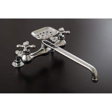 Strom Plumbing Madeira Deck Mount Faucet with Soap Dish - Metal Cross Handles