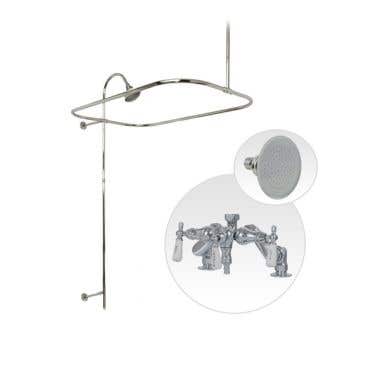 Randolph Morris Deck Mount Clawfoot Tub Shower Enclosure with Downspout Faucet and Showerhead