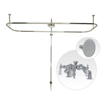 Randolph Morris Side Deck Mount Clawfoot Tub Shower Enclosure with Downspout Faucet and Showerhead