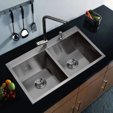 Water Creation Stainless Steel 33 Inch Zero Corner Radius Double Bowl Drop In Kitchen Sink