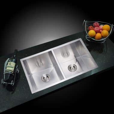 Water Creation Stainless Steel 31 Inch Zero Corner Radius Double Bowl Undermount Kitchen Sink