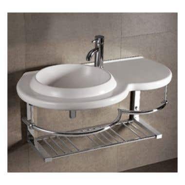 Whitehaus Isabella Collection Large Wall Mount Basin with Integrated Round Bowl - Wall Mount Unit Includes A Chrome Shelf And A Towel Bar