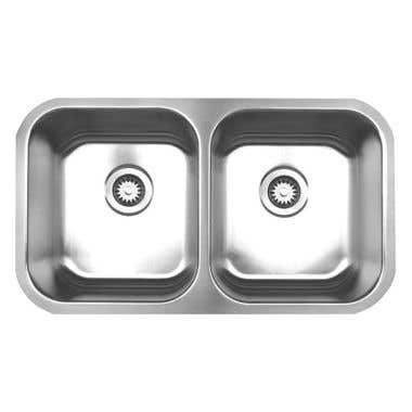 Whitehaus Noah Collection Stainless Steel Double Bowl Undermount Kitchen Sink- No Faucet Drillings