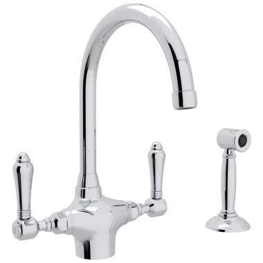 ROHL One Hole Country Kitchen C-Spout Faucet Sidespray Ceramic Lever