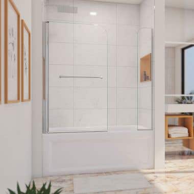 Aqua Swing 56-60 in W x 58 in H Frameless Tub Door with Extender Panel in Chrome
