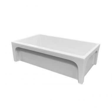 Front View -36 Inch Fireclay Reversible Apron Farmhouse Sink with Concave Front - White