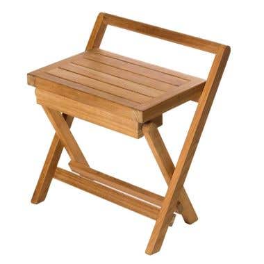 Folding 16 Inch Teak Shower Bench with Handle
