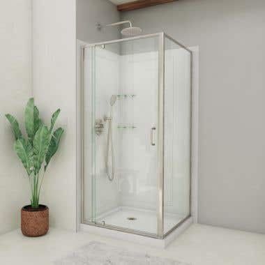 Flex 36 in. D x 36 in. W x 78 3/4 in. H Pivot Shower Enclosure, Base, and White Wall Kit