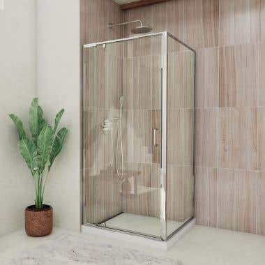 Flex 32 in. D x 32 in. W x 78 3/4 in. H Pivot Shower Enclosure, Base, and White Wall Kit