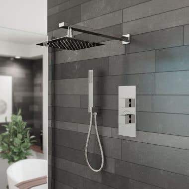 Tranquil Rainfall Thermostatic Shower Set with sqaure showerhead,Square handles, and sqaure Handshower