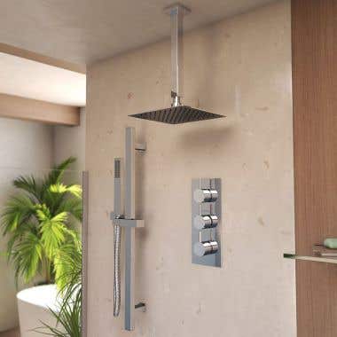 Tranquil Rainfall Thermostatic Shower Set with square showehead, square Handshower, and Round Valve