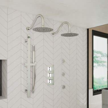 Rainfall Shower Set with 2 Ceiling Rainfall round Shower Heads, Square Valve,Grab Bar, Square Handshower and 3 Square Body Sprays