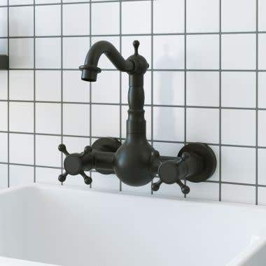 Wall Mount Bathroom Sink Faucet - Metal Cross Handles