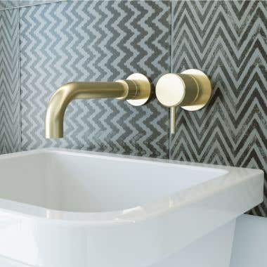 Wall Mount Bathroom Sink Faucet - Metal Lever Handles