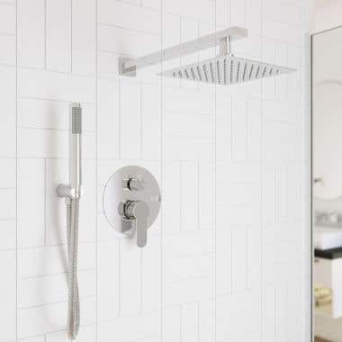 Tranquil Rainfall Shower Set with Square Shower Head, Round Valve, and Square Handshower