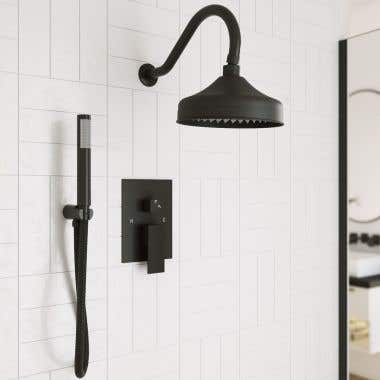 Tranquil Rainfall Shower Set with round showerhead, Square valve, and Wand Handshower