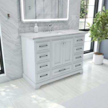 Grafton 48 Inch Oak Vanity with Square Drop-In Sink - White Carrara Marble