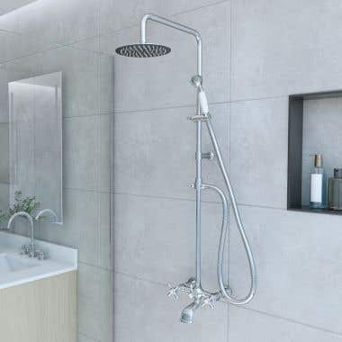 Chrome - Exposed Shower and Tub Filler with Tub Spout and Handshower