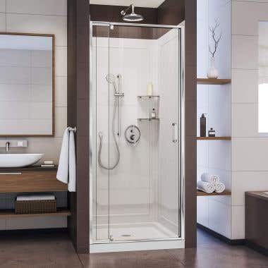 Lifestyle Shot - DreamLine Flex 36 in. D x 36 in. W x 76 3/4 in. H Semi-Frameless Shower Door in Chrome with White Base and Backwalls