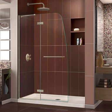 Lifestyle Shot - DreamLine Aqua Ultra 32 in. D x 60 in. W x 74 3/4 in. H Frameless Shower Door in Brushed Nickel and Center Drain Biscuit Base Kit