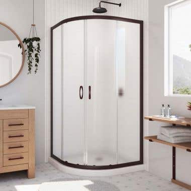 Prime 33 Inch x 74-3/4 Inch Semi-Frameless Frosted Glass Sliding Shower Enclosure with Corner Drain Shower Base