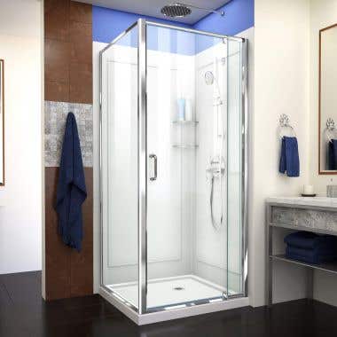 Lifestyle Shot - DreamLine Flex 32 in. D x 32 in. W x 76 3/4 in. H Semi-Frameless Shower Enclosure in Chrome with Corner Drain Base and Backwalls