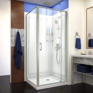 Lifestyle Shot - DreamLine Flex 36 in. D x 36 in. W x 76 3/4 in. H Semi-Frameless Shower Enclosure in Brushed Nickel with White Base and Backwalls