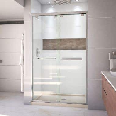 Lifestyle Shot - DreamLine Encore 36 in. D x 48 in. W x 78 3/4 in. H Bypass Shower Door in Brushed Nickel with Center Drain Biscuit Base Kit