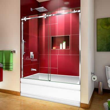 Enigma Sky 56-60 in. W x 62 in. H Frameless Sliding Tub Door - Polished Stainless Steel