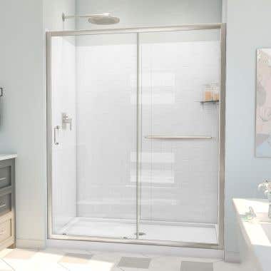 Infinity-Z 36 in. D x 60 in. W x 78 3/4 in. H Sliding Shower Door, Base, and White Wall Kit
