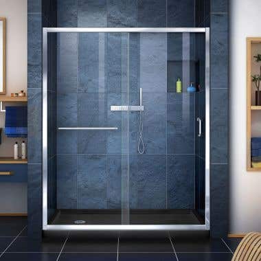 Lifestyle Shot - DreamLine Infinity-Z 36 in. D x 60 in. W x 74 3/4 in. H Clear Sliding Shower Door in Chrome and Left Drain Black Base