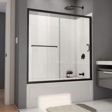 Infinity-Z 56-60 in. W x 60 in. H Sliding Tub Door and White Wall Kit