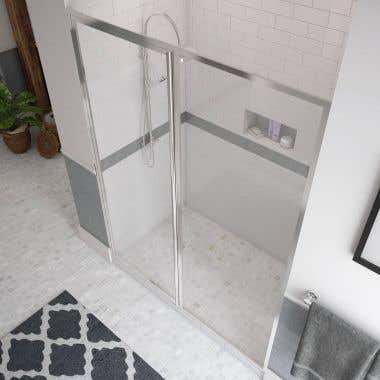 Legend 39-1/2- in to 41 in x 69 in Framed Hinge Swing Shower Door with Inline Panel in Chrome with Clear Glass