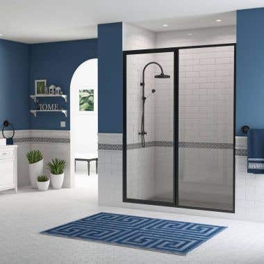 Legend 43-1/2 In To 45 In X 66 In Framed Hinged Swing Shower Door with Inline Panel In Matte Black with Clear Glass