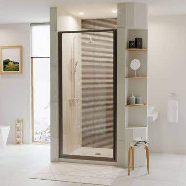 Legend 31-5/8 in. to 32-5/8 in. x 64 in. Framed Hinged Shower Door in Matte Black with Clear Glass