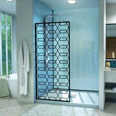 Linea Maze 34 in W x 72 in H Single Panel Frameless Shower Door, Open Entry Design in Satin Black