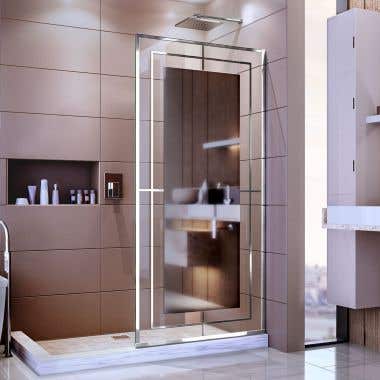 Linea Mira 34 in W x 72 in H Single Panel Frameless Shower Screen in Polished Stainless Steel