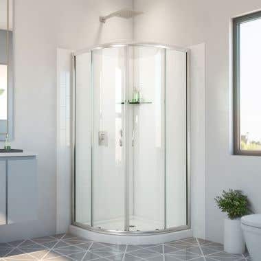 Prime 38 in. x 38 in. x 78 3/4 in. H Shower Enclosure, Base, and White Wall Kit