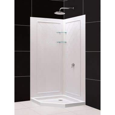 40 in x 40 in x 76 3/4 in H Neo-Angle Shower Base and QWALL-4 Acrylic Corner Wall Kit in White