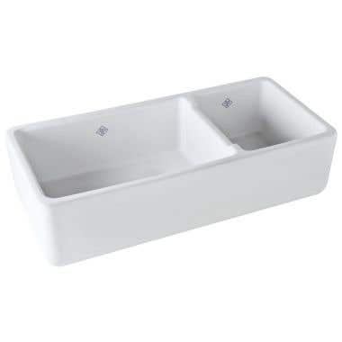 Rohl Shaws Rutherford Fireclay Apron Front 1- 1/2 Bowl Kitchen Sink