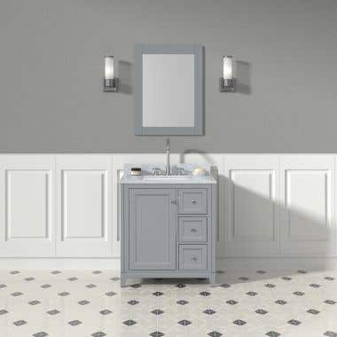 Life View  -Gray Vanity / White Carrera Marble Top-Atwell 36 Inch Modern Console Vanity