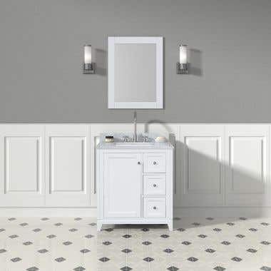 Life View  -White Vanity / White Carrera Marble Top-Atwell 36 Inch Modern Console Vanity