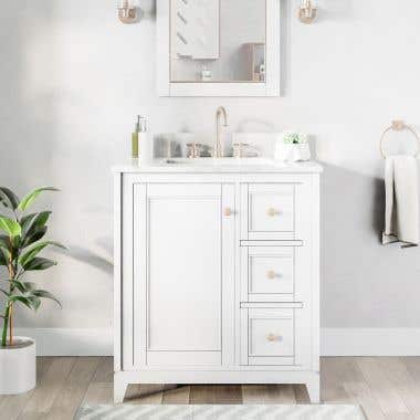 Life View  -White Vanity / White Carrera Marble Top-Atwell 36 Inch Modern Console Vanity