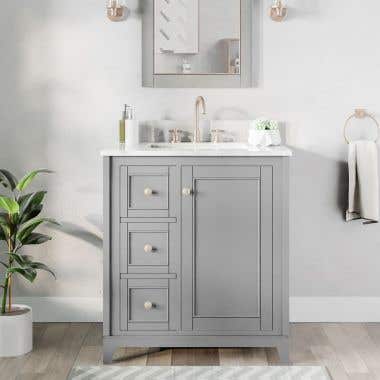 Life View  -Gray Vanity / White Carrera Marble Top-Atwell 36 Inch Modern Console Vanity