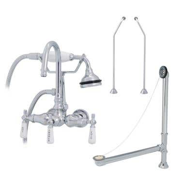 Randolph Morris Clawfoot Tub Wall Mount Gooseneck Faucet with Handshower - Tub Drain and Supply Lines Complete Set