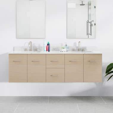 Mia 72 Inch Floating Vanity with Square Undermount Sink - Light Oak