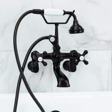 Low Spout British Telephone Clawfoot Faucet with Handshower & Metal Cross Handles