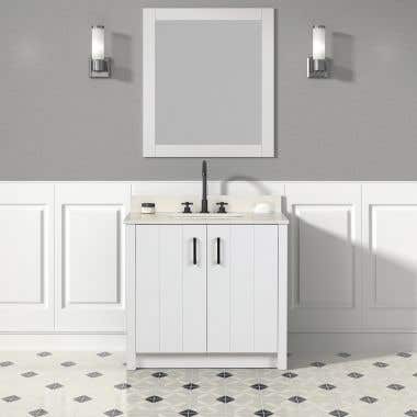 Life View - White / White Top - Cora 36 Inch Solid Oak Bathroom Vanity